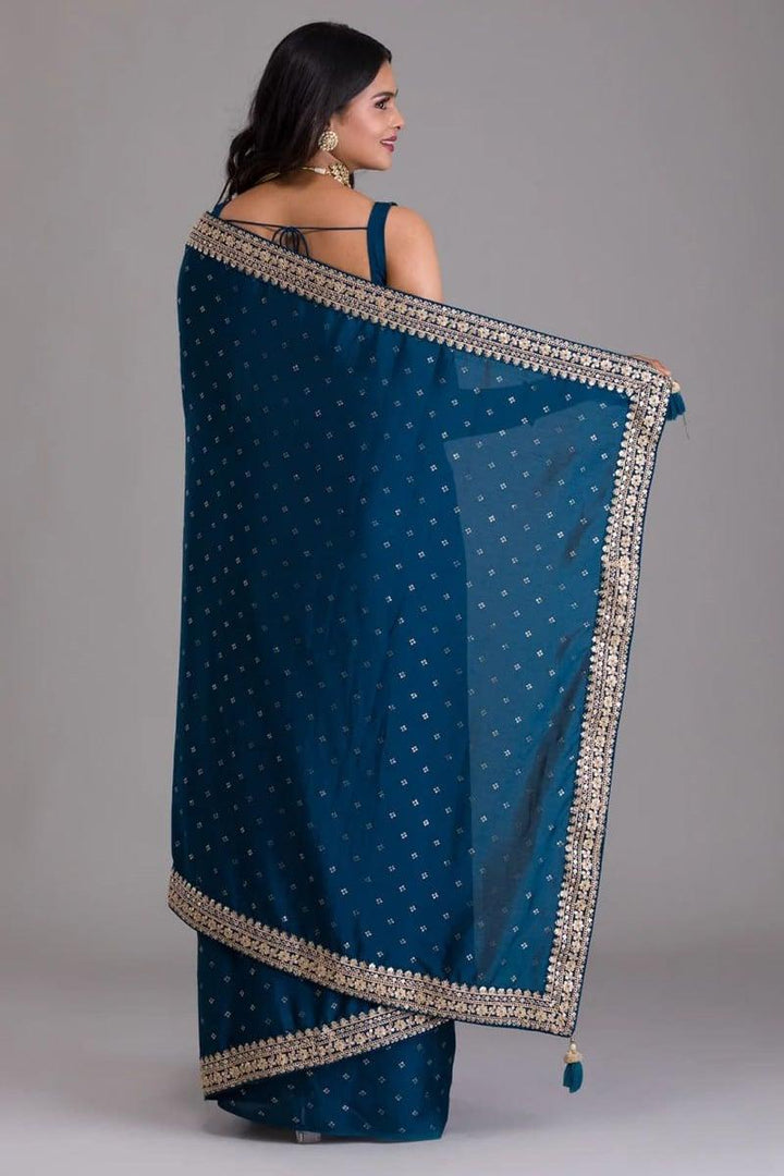 Navy Blue Color Dori Work Zari Sequins Kasturi Silk Saree