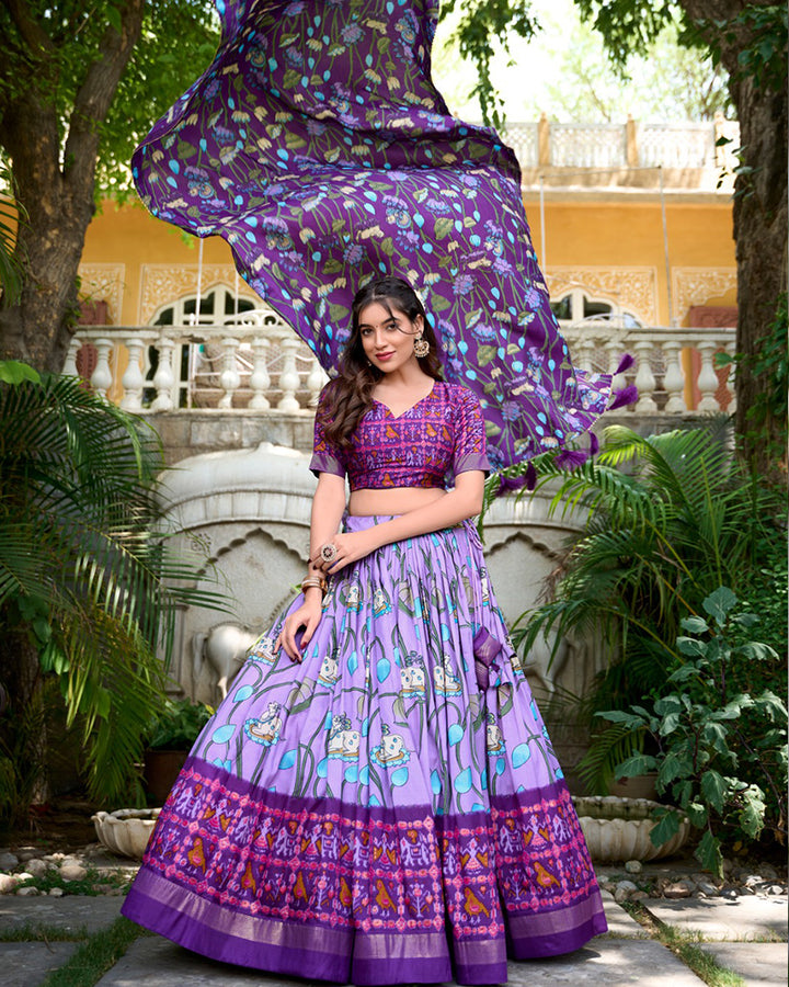 Patola Printed Lavender Color Tussar Silk Lehenga Choli