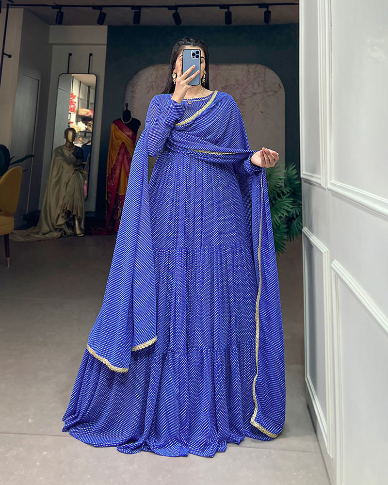 Royal Blue Color Designer Georgette Full Stitched Gown