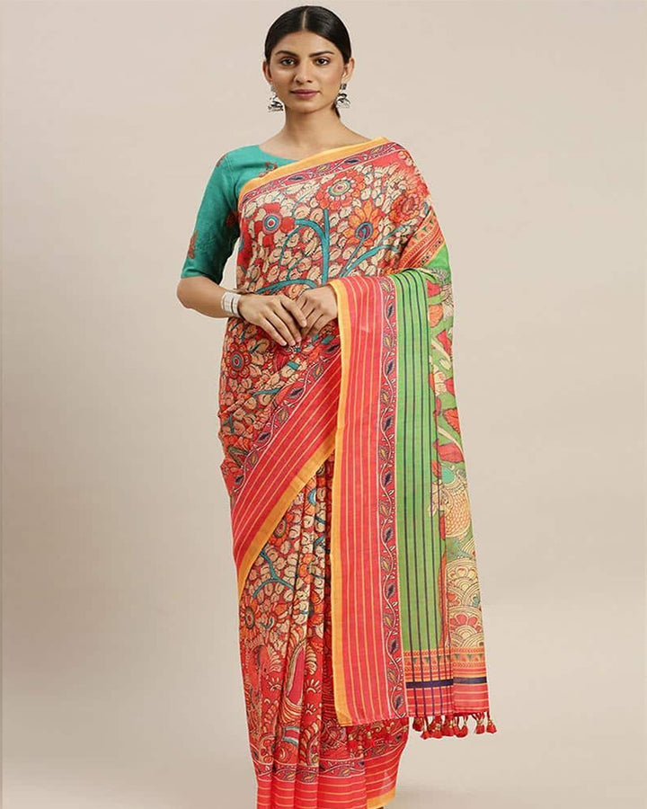 Multicolor Linen Printed Saree