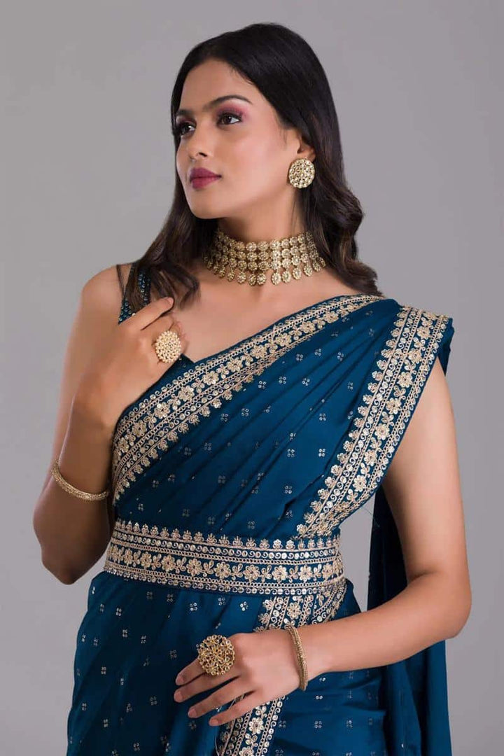 Navy Blue Color Dori Work Zari Sequins Kasturi Silk Saree