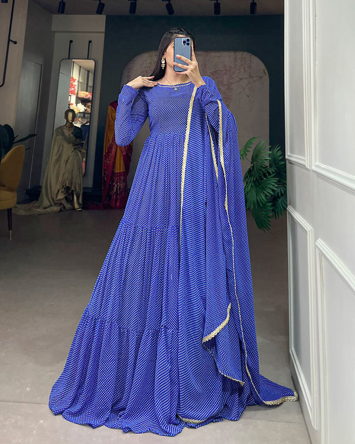 Royal Blue Color Designer Georgette Full Stitched Gown