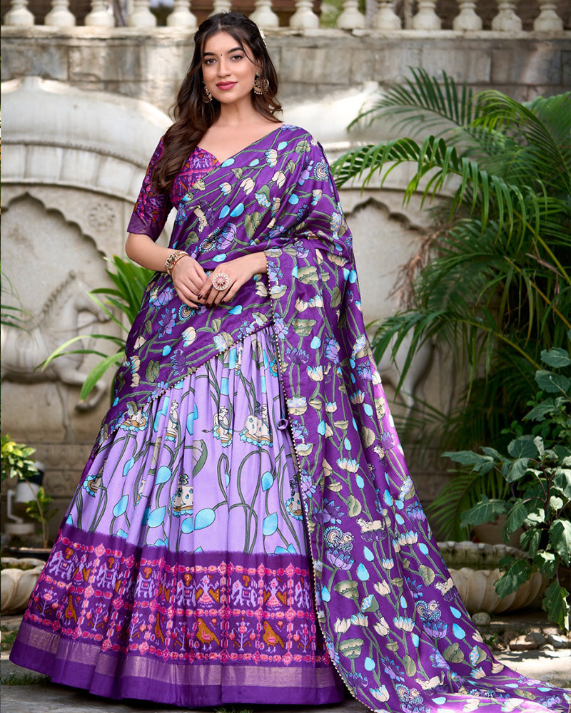 Patola Printed Lavender Color Tussar Silk Lehenga Choli