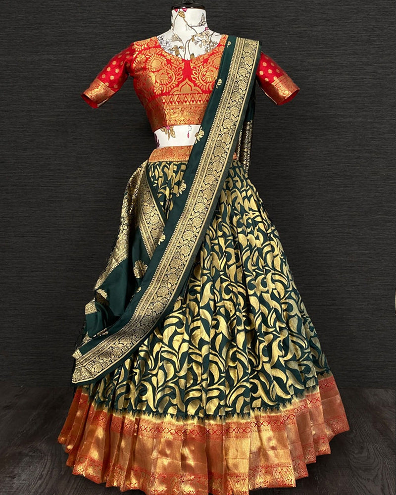 Green Banarasi Silk Traditional Wear Lehenga Choli