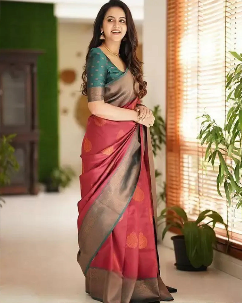 Designer Maroon Color Jacquard Banarasi Silk Saree