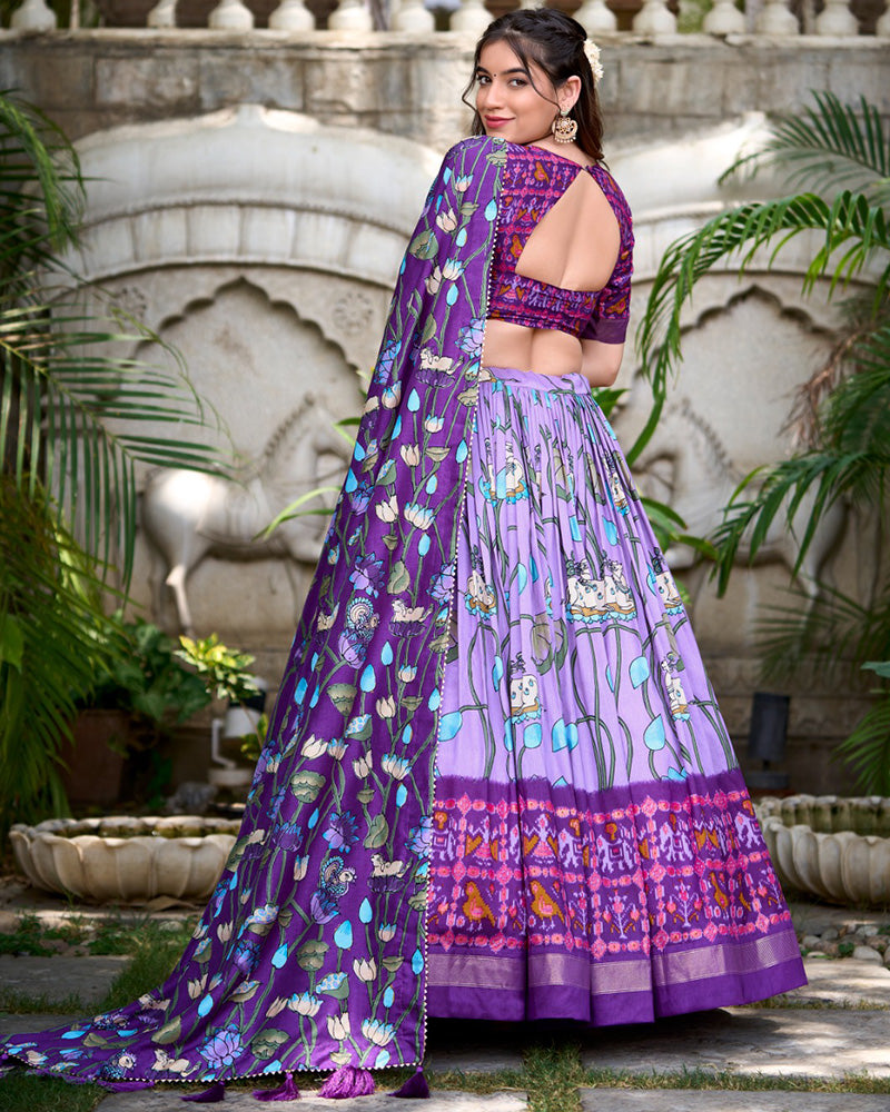 Patola Printed Lavender Color Tussar Silk Lehenga Choli