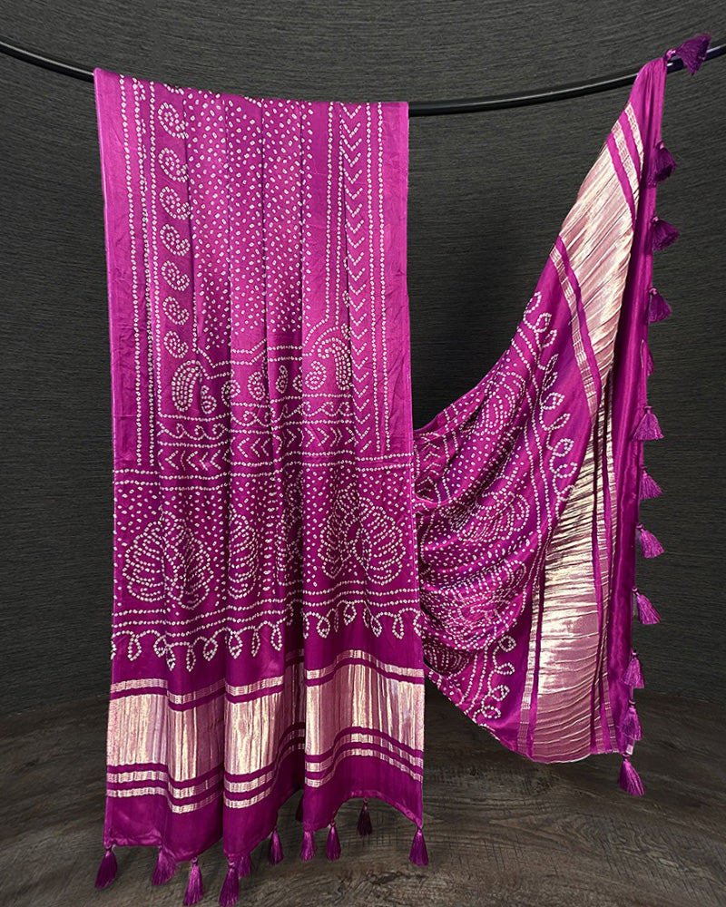 Wine Color Digital Bandhej Printed Pure Gaji Silk Dupatta