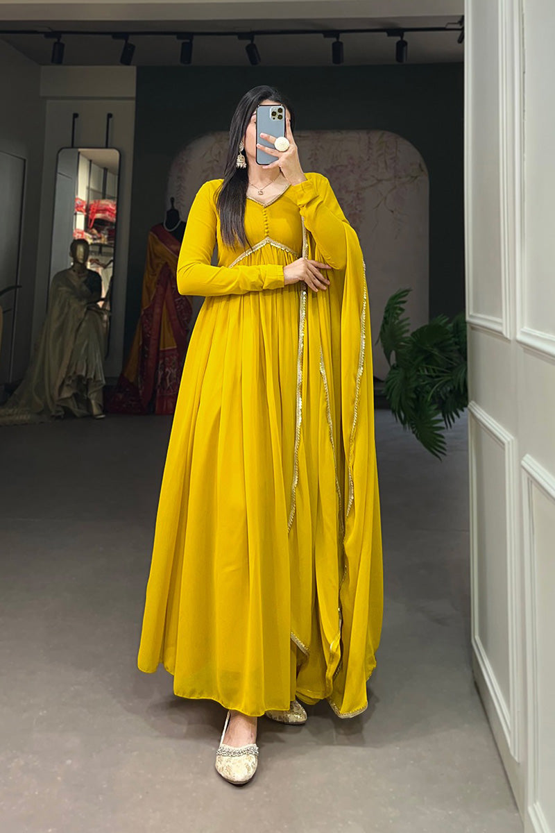 4 Color Designer Alia Style Soft Georgette Full Stitched Gown