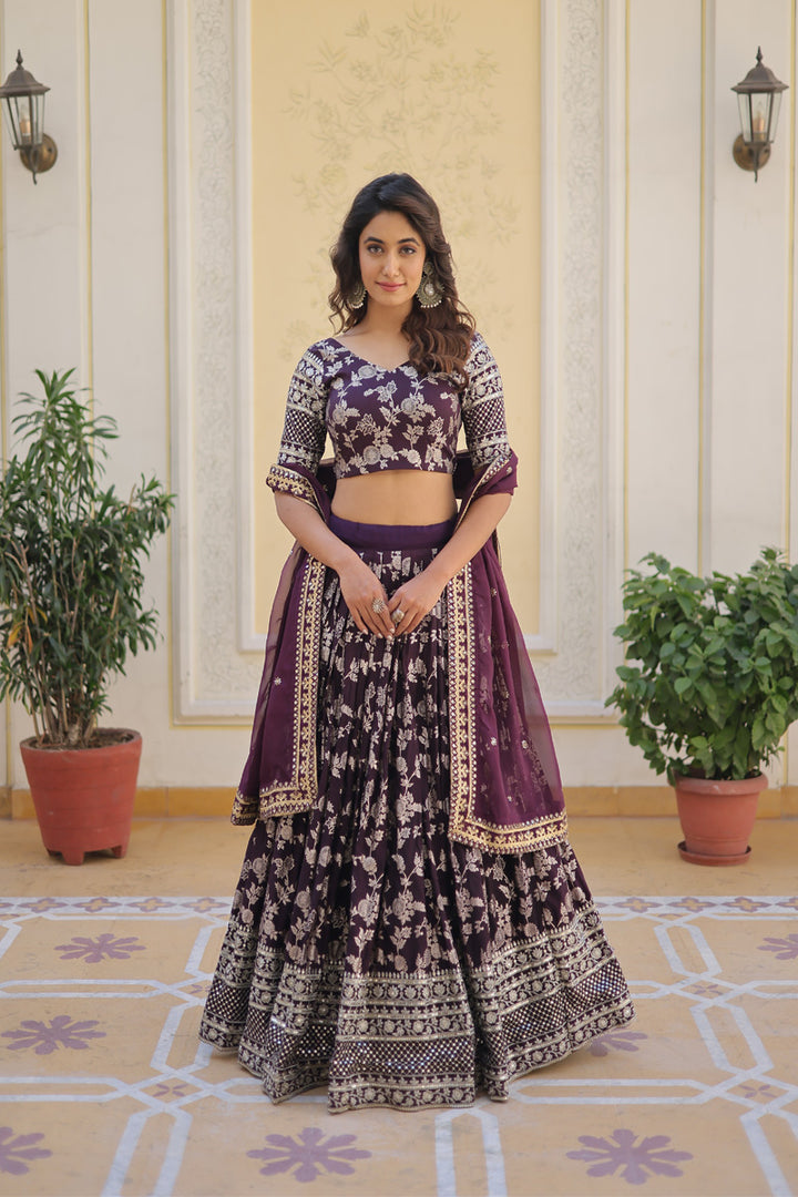 Wine Color Designer Pure Dyable Viscose Jacquard  Lehenga Choli