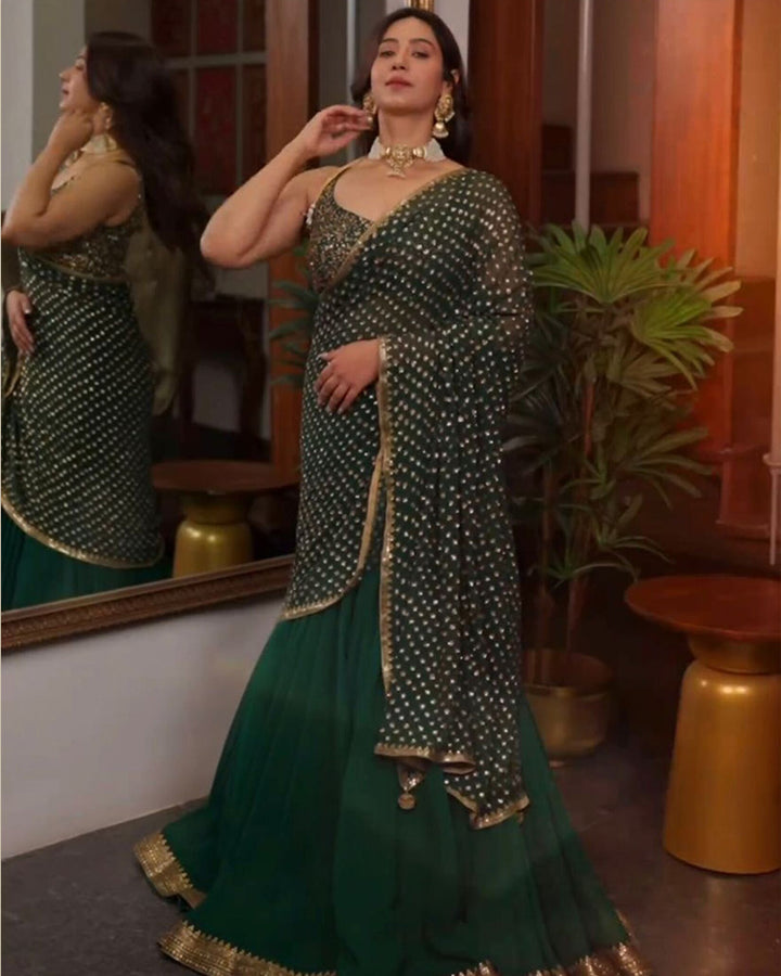 Exclusive Green Color Embroidery Soft Georgette Lehenga Saree