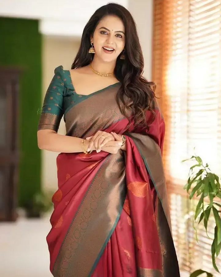 Designer Maroon Color Jacquard Banarasi Silk Saree