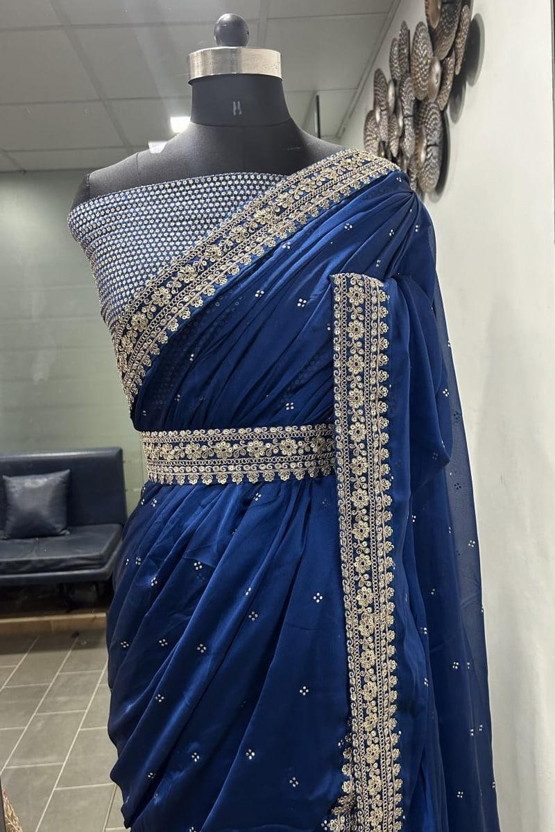 Navy Blue Color Dori Work Zari Sequins Kasturi Silk Saree