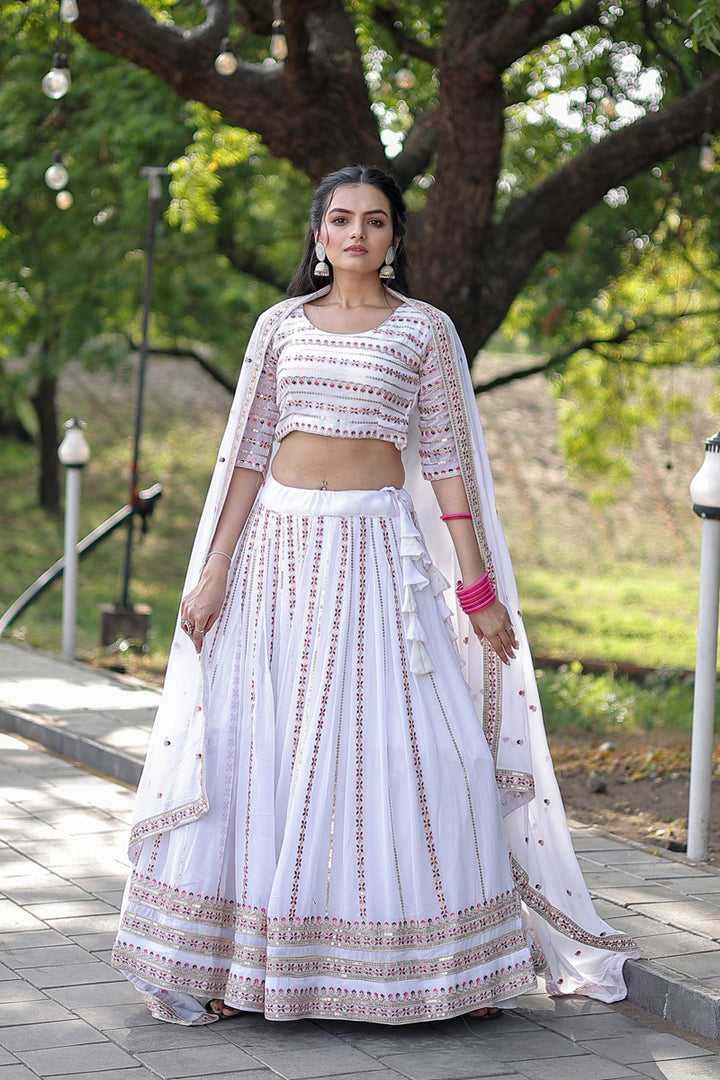 Faux Georgette White Color Amazing Lehenga Choli