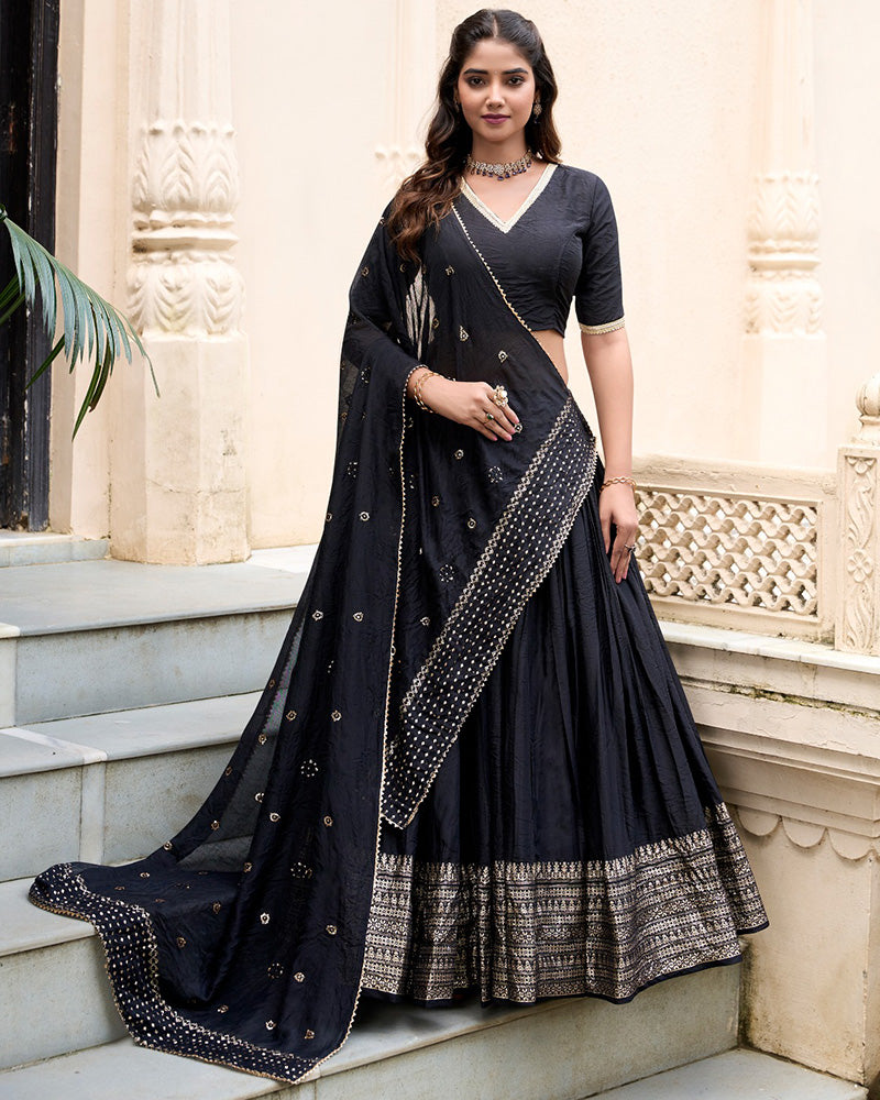 Black Color Pure Chanderi Zari Work lehenga Choli