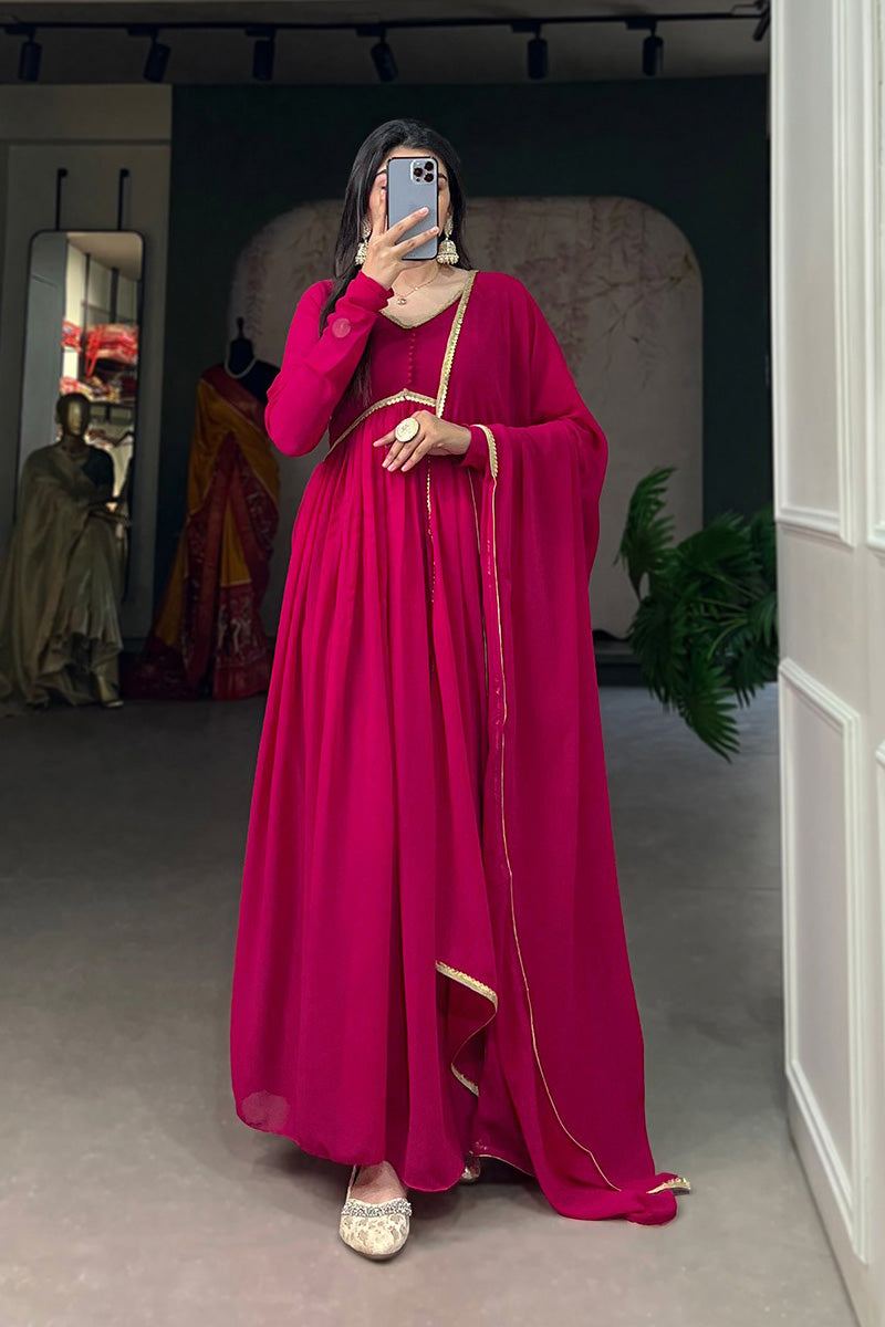 4 Color Designer Alia Style Soft Georgette Full Stitched Gown