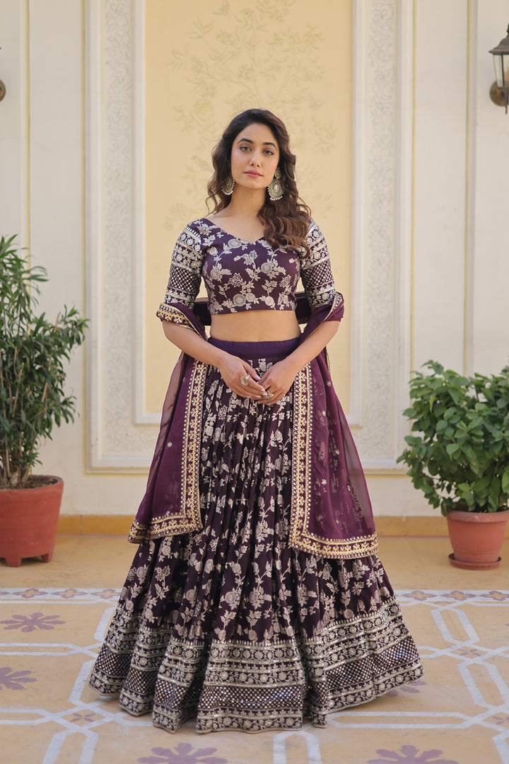 Wine Color Designer Pure Dyable Viscose Jacquard  Lehenga Choli