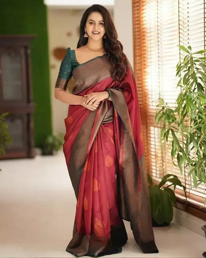 Designer Maroon Color Jacquard Banarasi Silk Saree