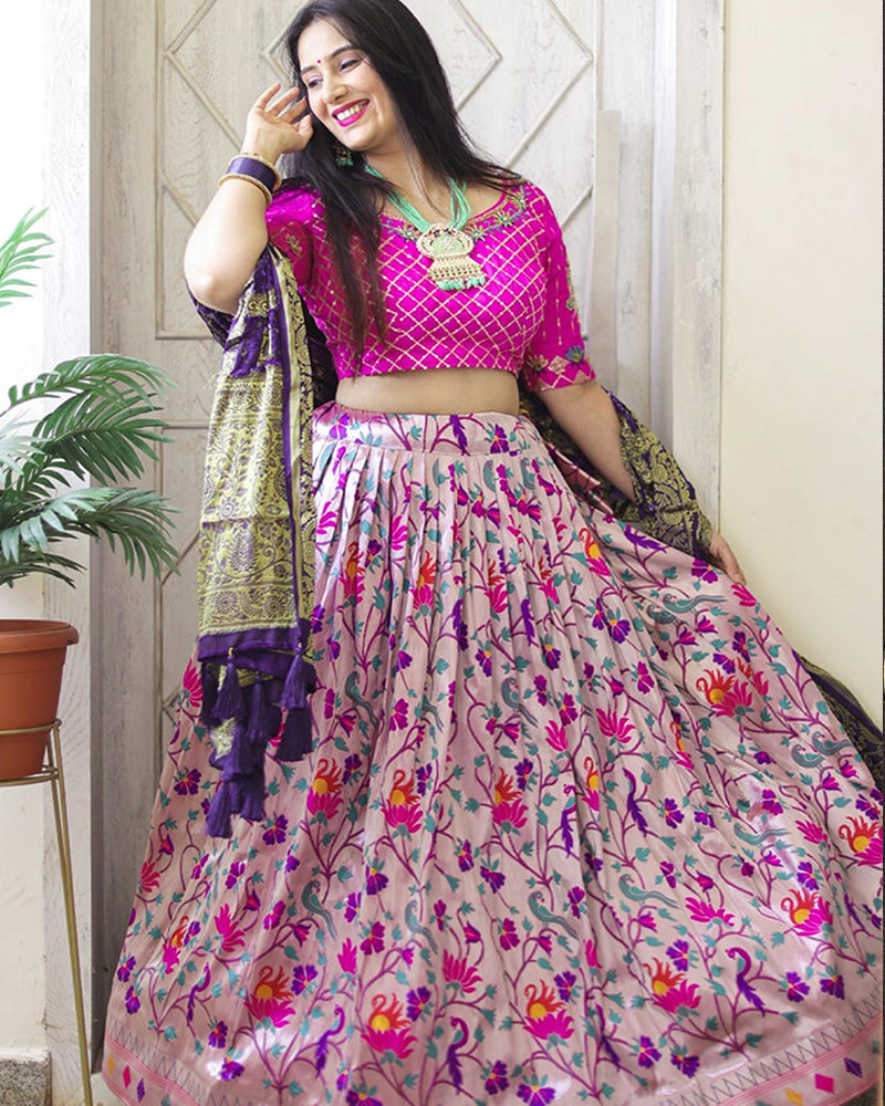 Purple Color Weaving Zari Work Jacquard Silk Paithani Lehenga Choli