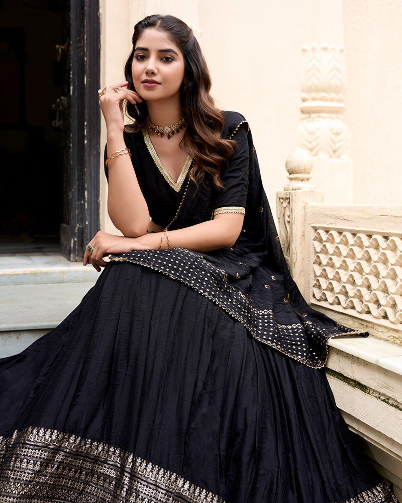 Black Color Pure Chanderi Zari Work lehenga Choli