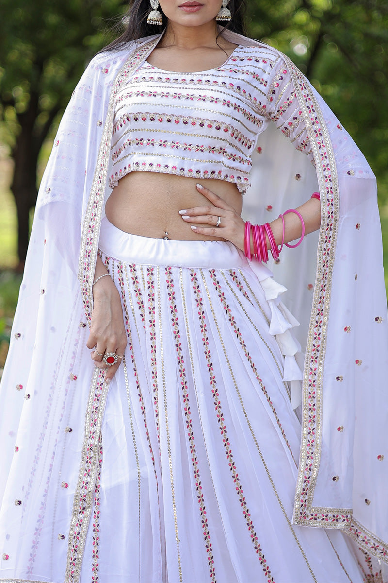 Faux Georgette White Color Amazing Lehenga Choli