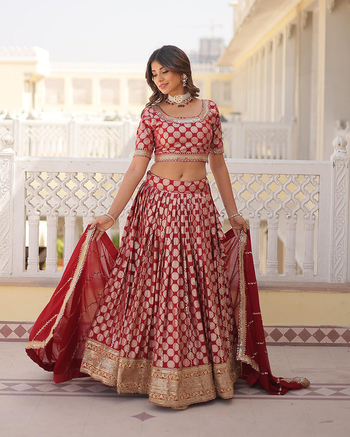 Red Color Designer Pure Dyable Viscose Jacquard Lehenga Choli