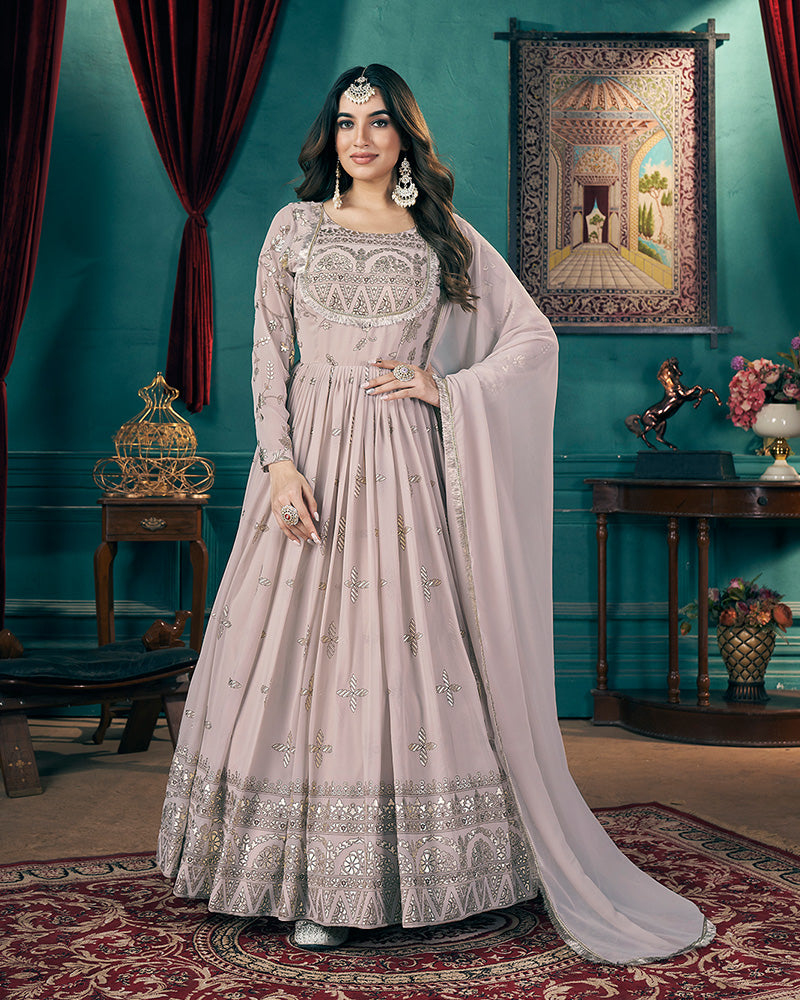 Beautiful Chiku Color Georgette Gown With Dupatta