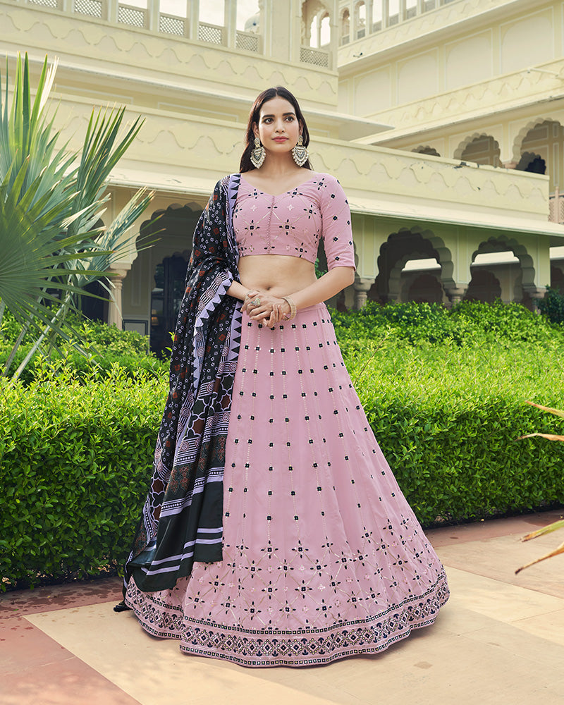 Dusty Pink Color Georgette Lehenga Choli With Cotton Dupatta