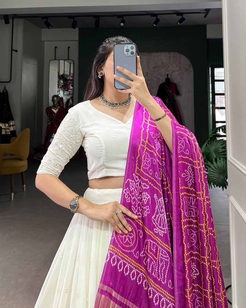 Designer Off-White Lucknowi Work Georgette Lehenga Choli