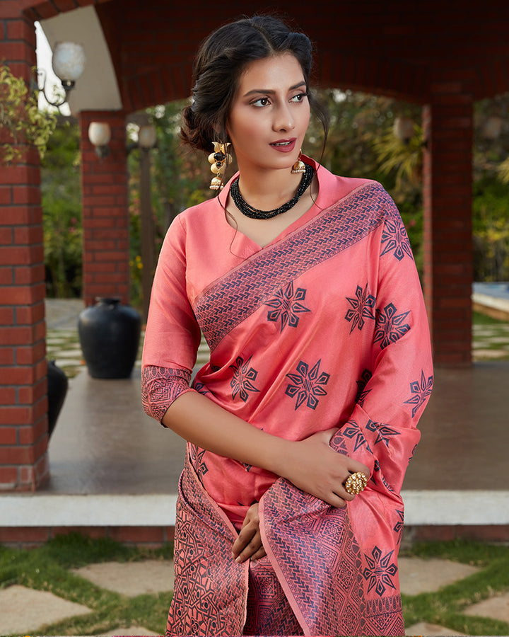 Beautiful Dark Pink Color Banarasi Weaving  Silk Saree