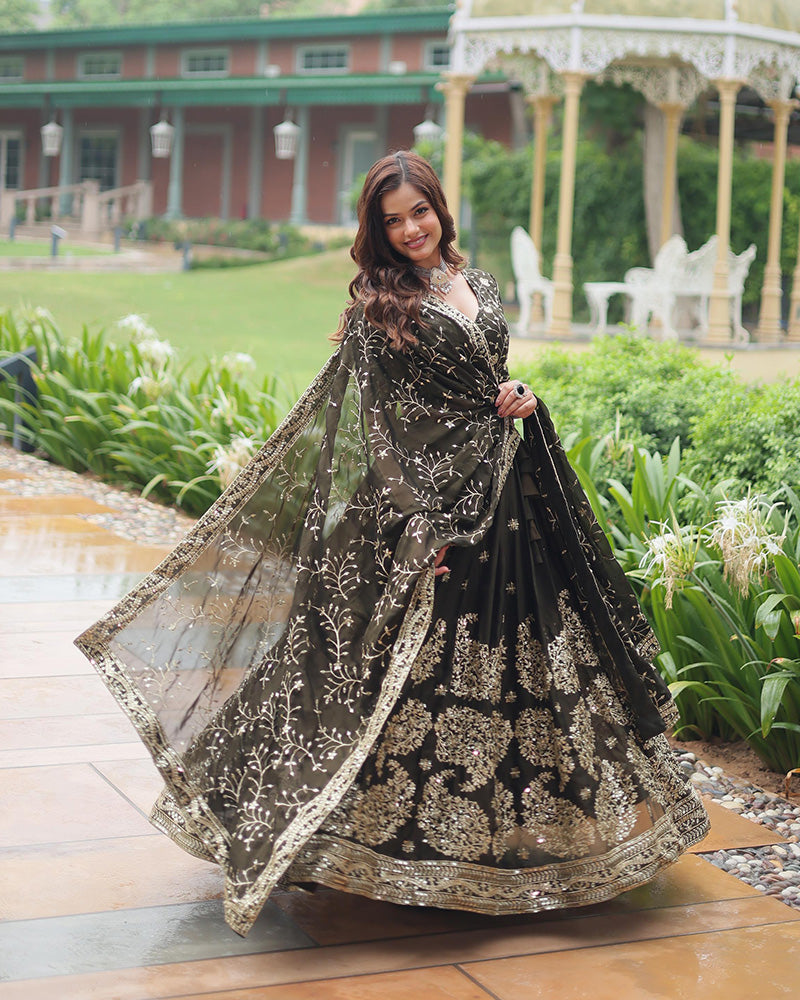 Black Color Rangoli Silk Sequence And Embroidered Lehenga Choli