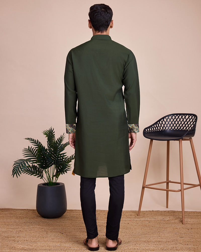 Green Color silk Men's Kurta With Dupatta