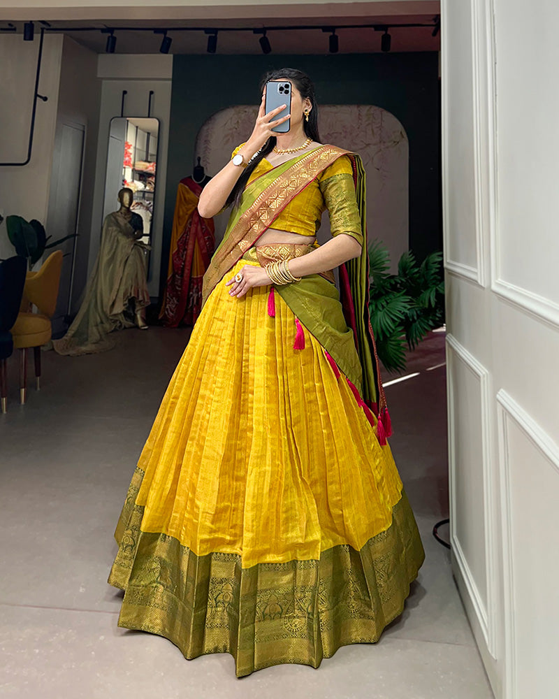 Yellow Kanjivaram Designer Lehenga Choli