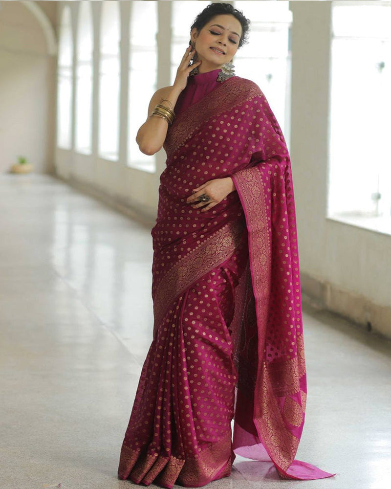 Designer Wine Color Jacquard Banarasi Silk Saree