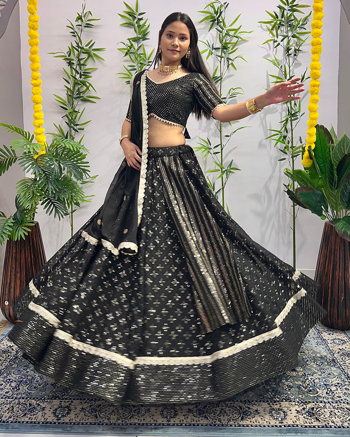 Designer Black Color Georgette Embroidered Lehenga Choli