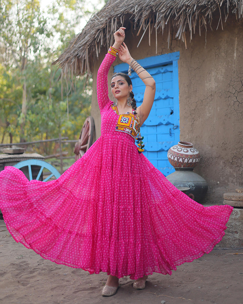 Navratri Special Pink Color Faux Georgette Gown