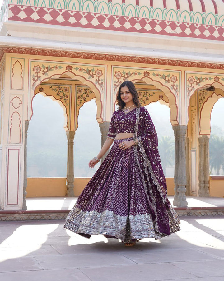 Beautiful Wine Color Pure Viscose Jacquard Lehenga Choli