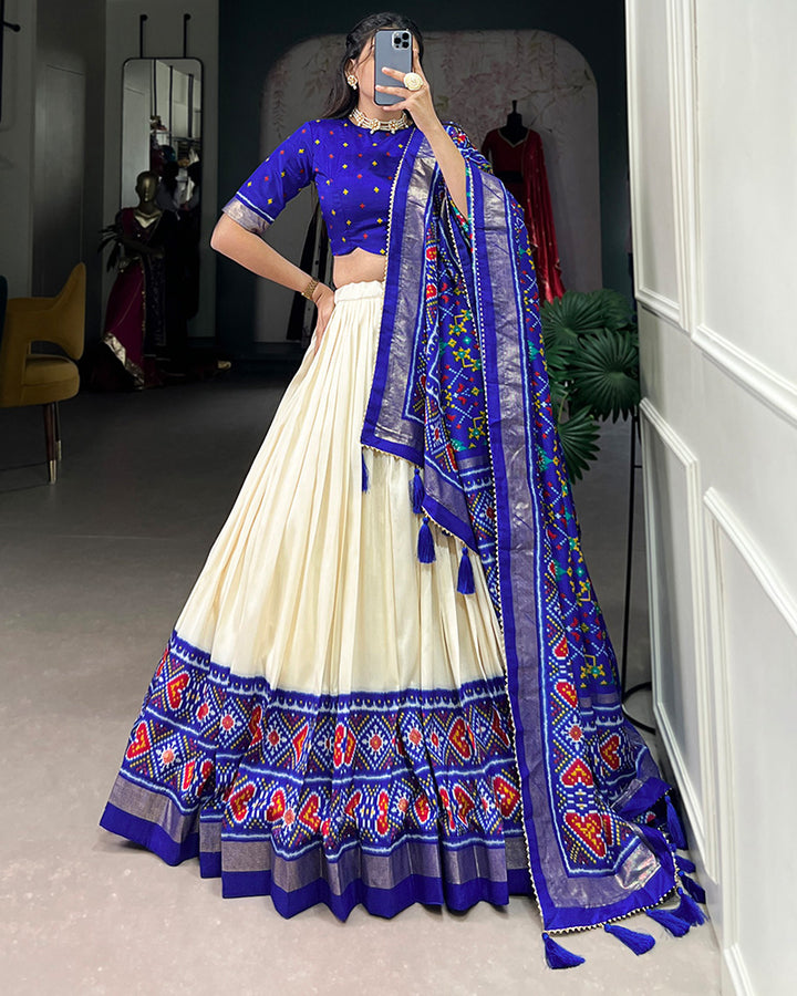 Patola Printed Royal Blue Color Tussar Silk Lehenga Choli