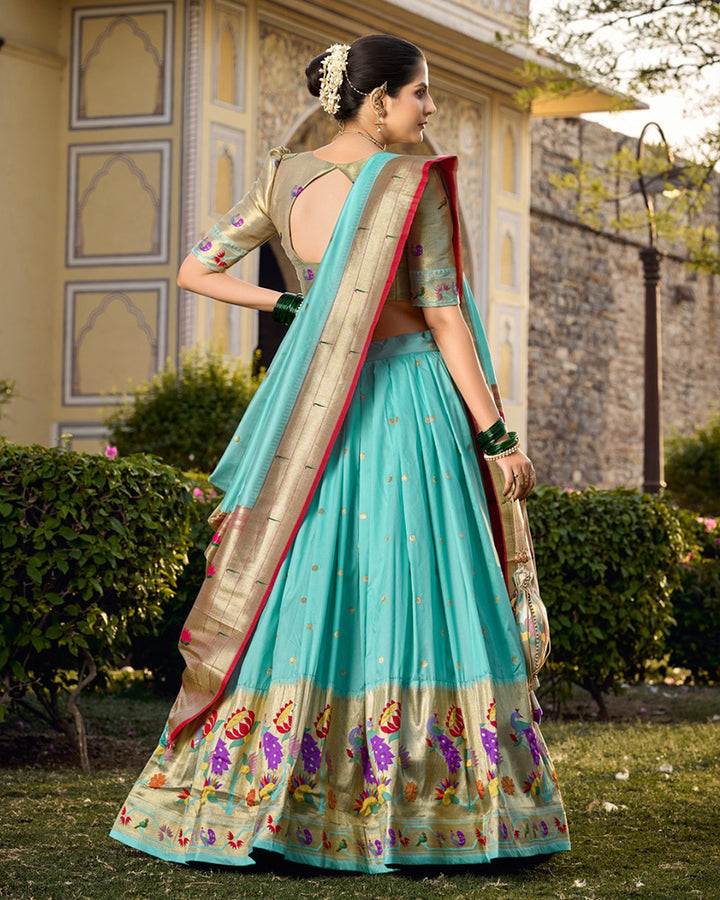 Designer Sky Blue Color Jacquard Paithani Lehenga Choli