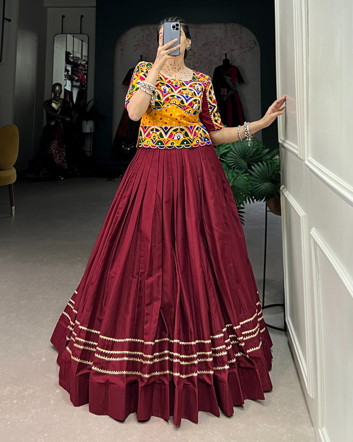 Navratri Wear Maroon Color Cotton Lehenga Choli