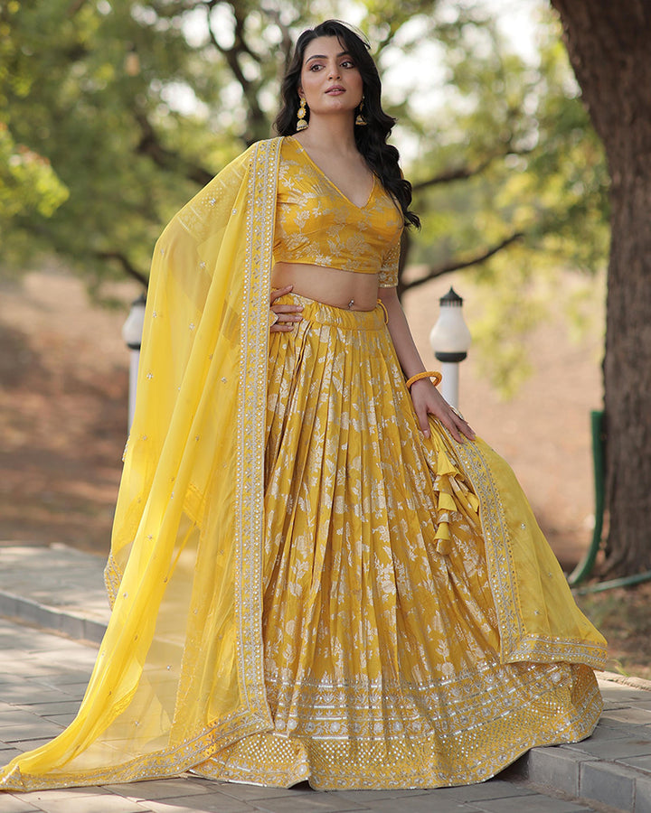 Yellow Color Designer Pure Dyable Viscose Jacquard Lehenga Choli