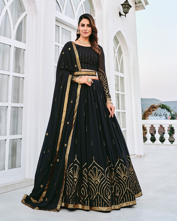 Black Color Georgette Designer Lehenga Choli