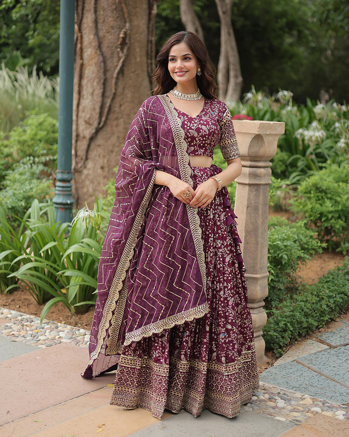 Wine Color Designer Pure Dyable Viscose Jacquard Lehenga Choli