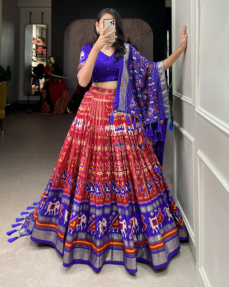 Red Color Floral And Patola Print Lehenga Choli