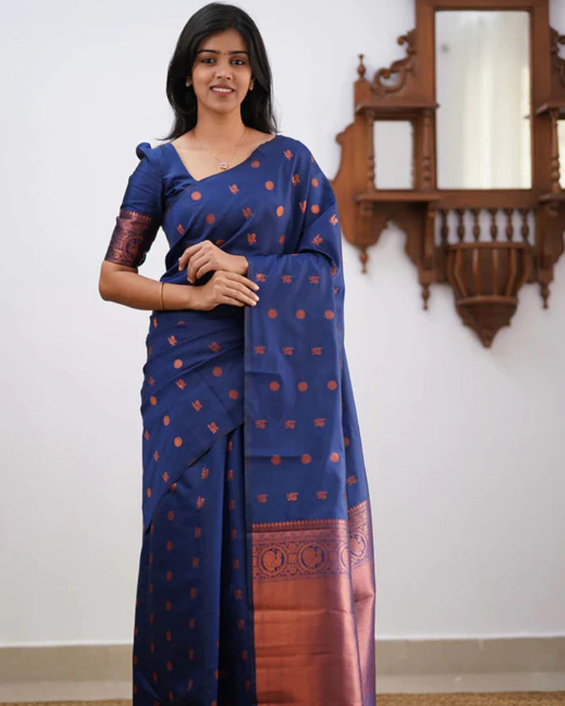 Designer Navy Blue Color Jacquard Banarasi Silk Saree