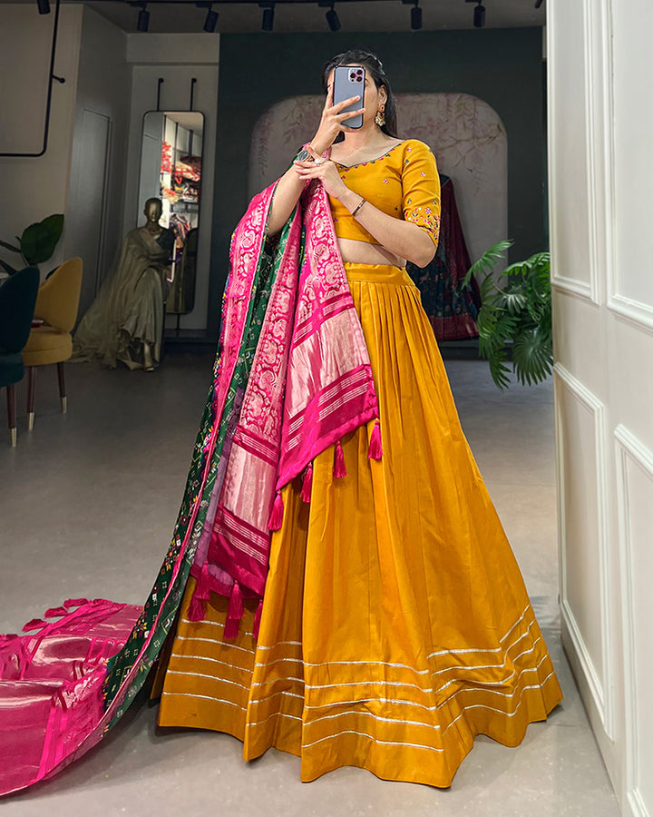 Mustard Yellow Color Pure Cotton Lehenga Choli