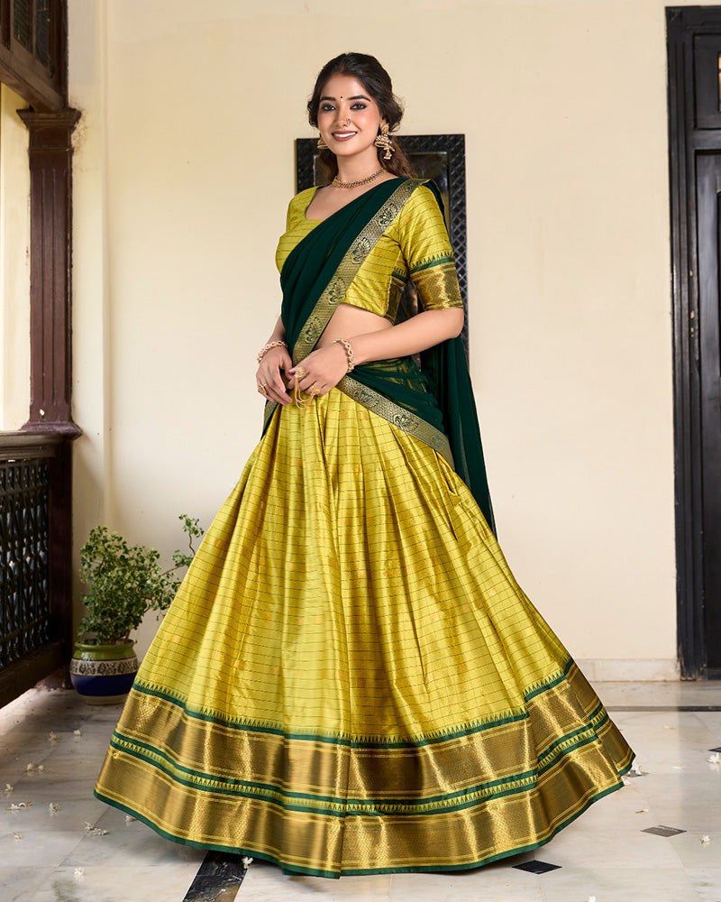 Designer Parrot Green Color Cotton Silk Lehenga Choli