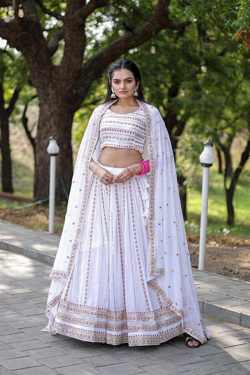 Faux Georgette White Color Amazing Lehenga Choli