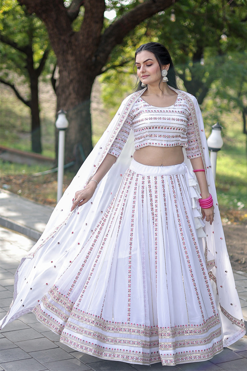 Faux Georgette White Color Amazing Lehenga Choli