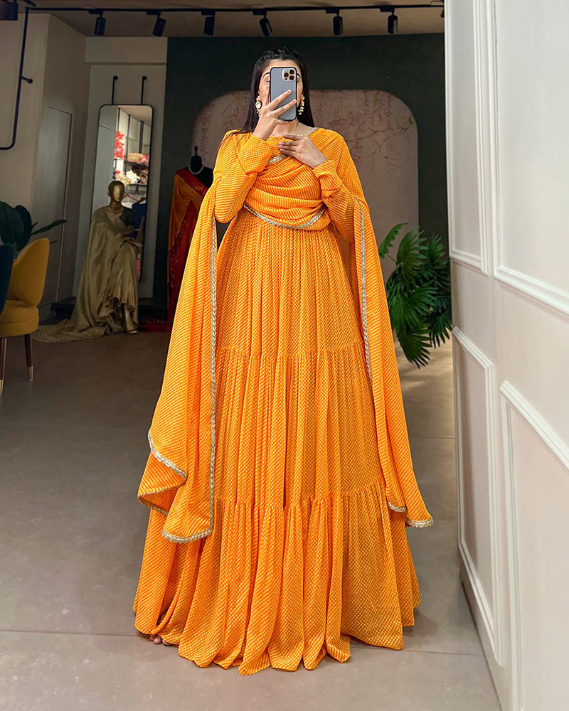 Yellow Color Designer Georgette Full Stitched Gown