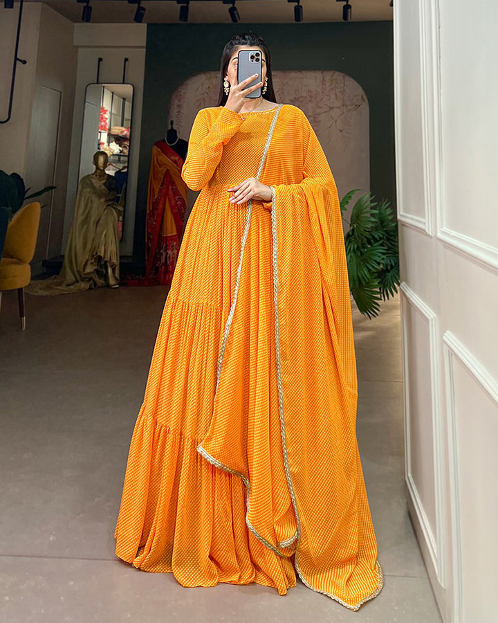 Yellow Color Designer Georgette Full Stitched Gown